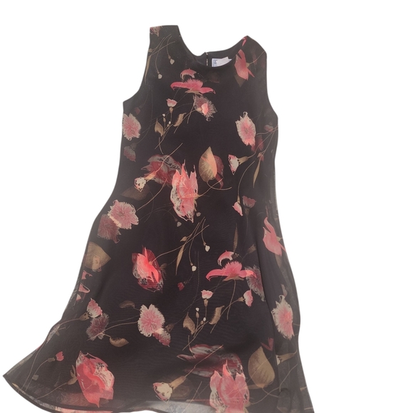 Vintage Chiffon Floral Dress 90s Brown Midi Sundress Y2K Sleeveless 12P - Picture 4 of 4